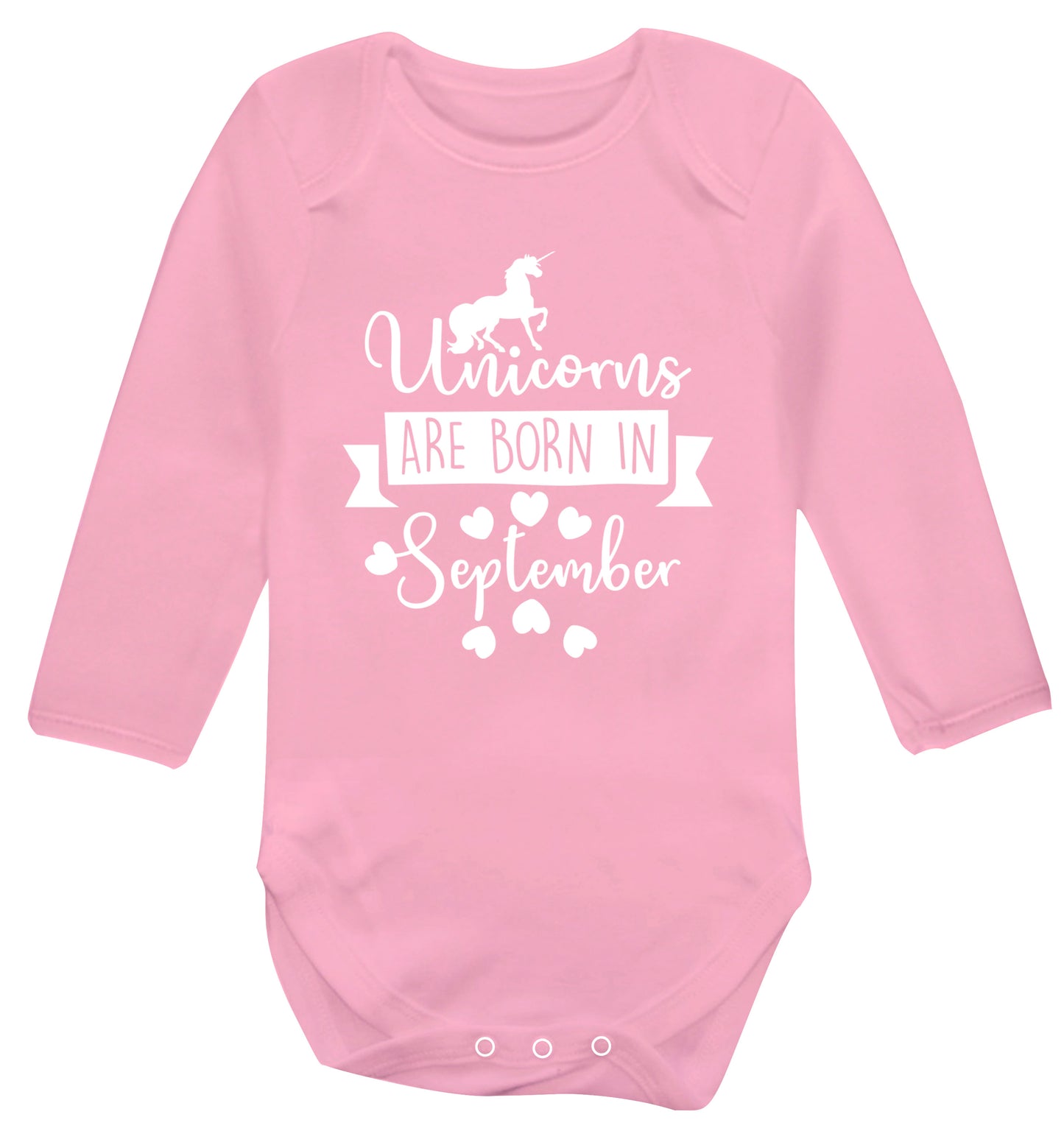 Unicorns are born in September Baby Vest long sleeved pale pink 6-12 months
