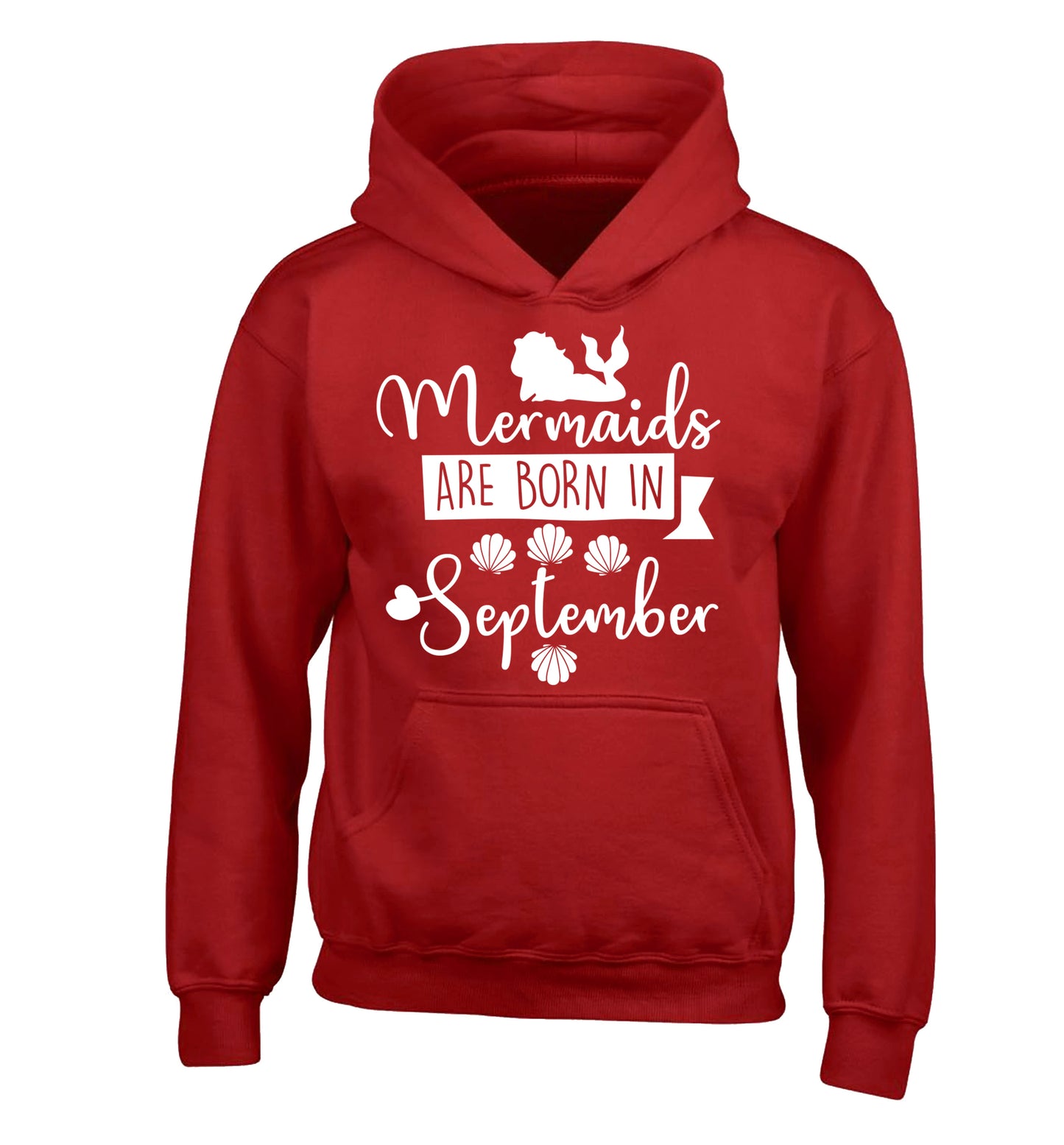 Mermaids are born in September children's red hoodie 12-13 Years