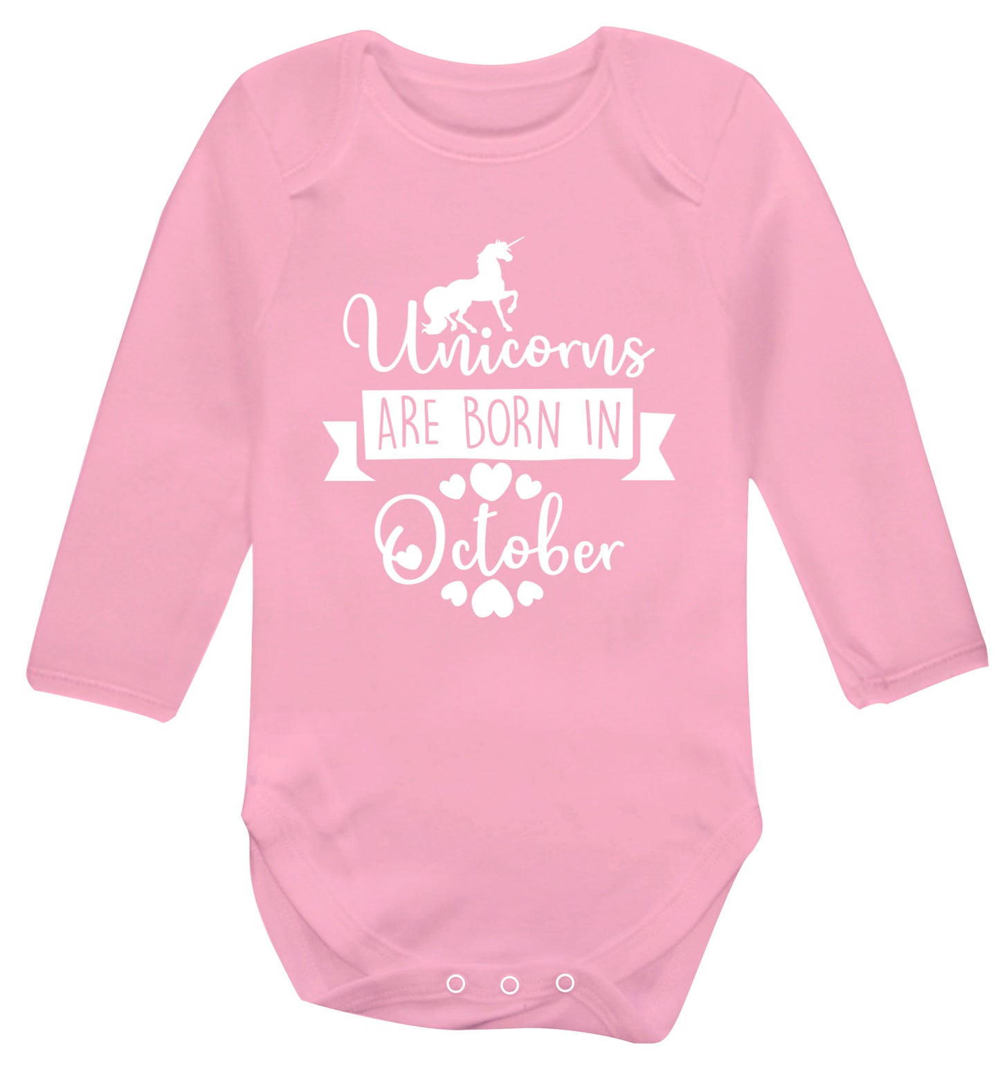 Unicorns are born in October Baby Vest long sleeved pale pink 6-12 months