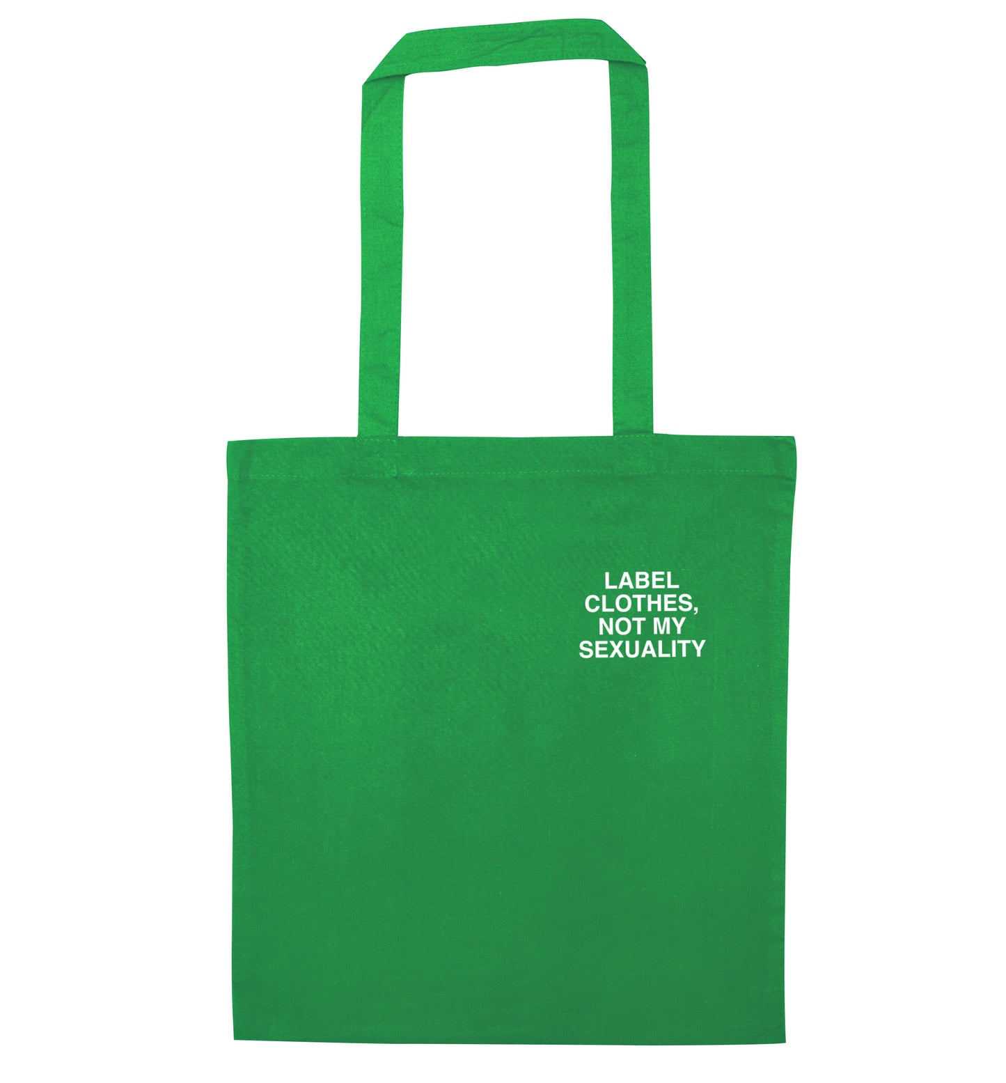 Label clothes not my sexuality pocket design green tote bag