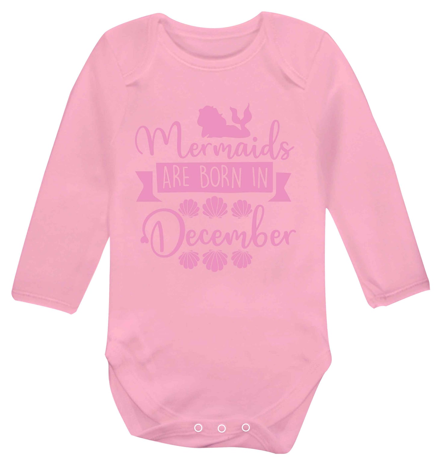 Mermaids are born in December Baby Vest long sleeved pale pink 6-12 months