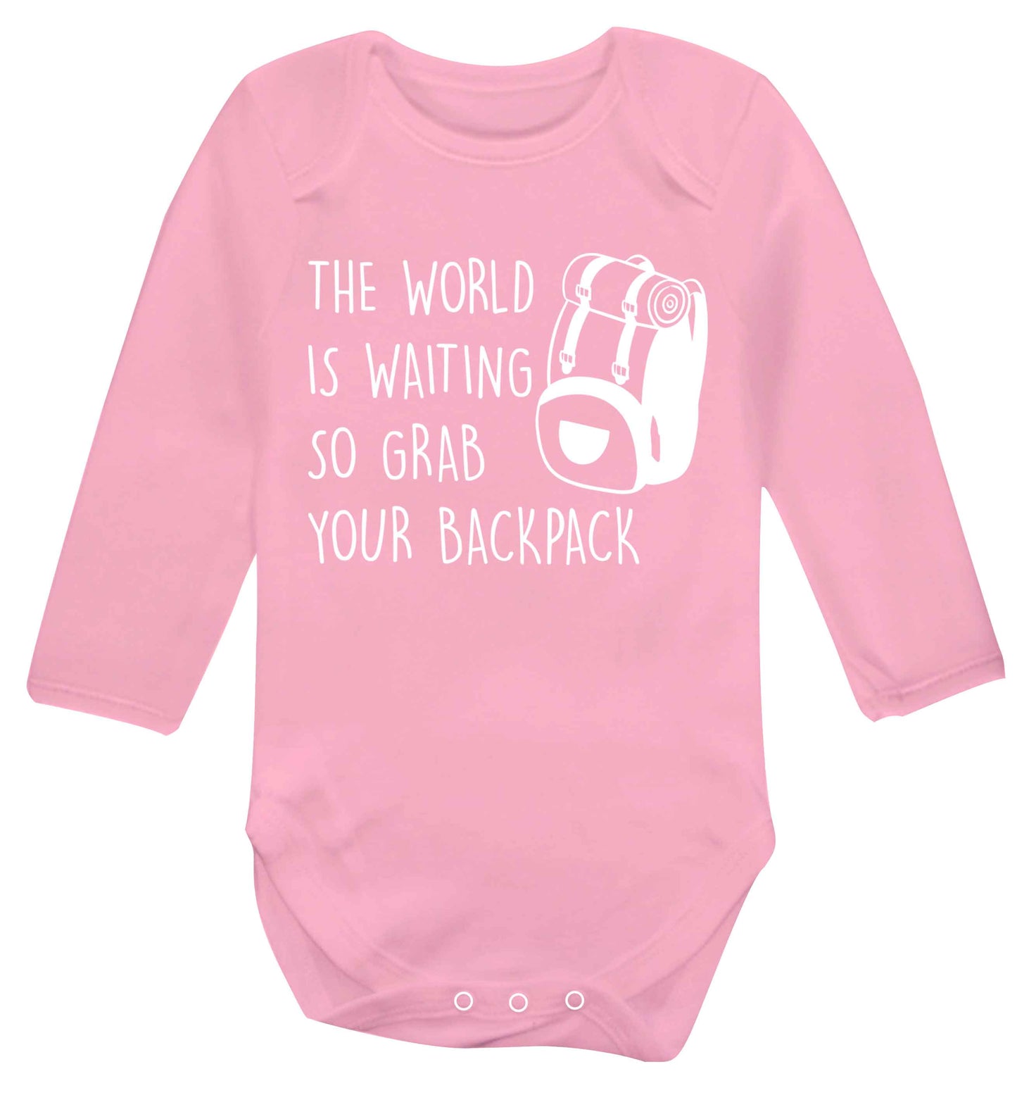 The world is waiting so grab your backpack Baby Vest long sleeved pale pink 6-12 months