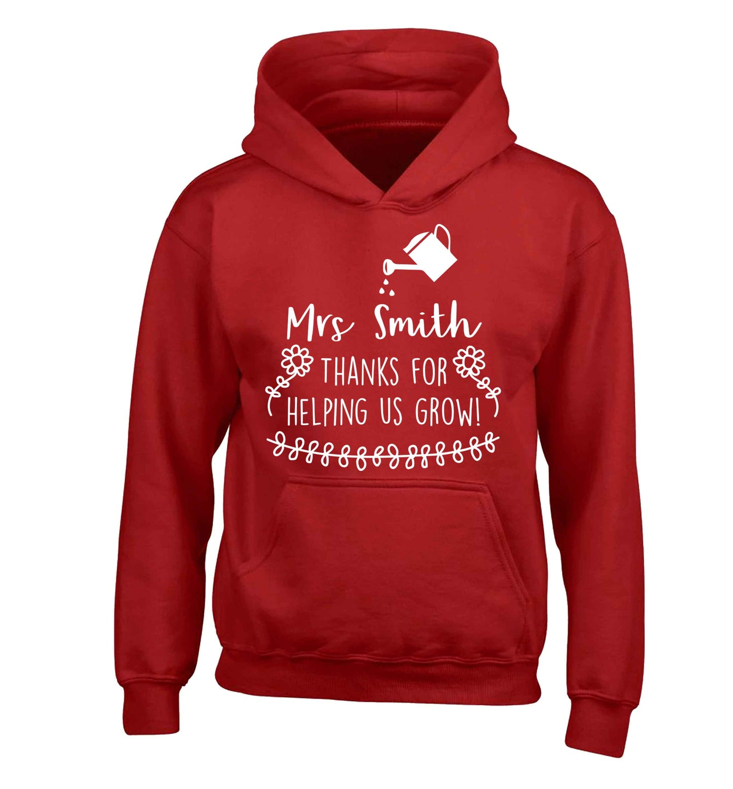 Personalised Mrs Smith thanks for helping us grow children's red hoodie 12-13 Years
