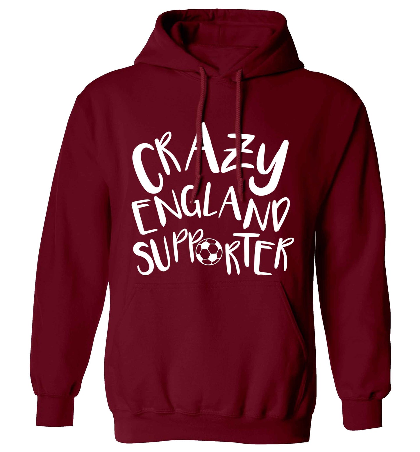 Crazy England supporter adults unisex maroon hoodie 2XL