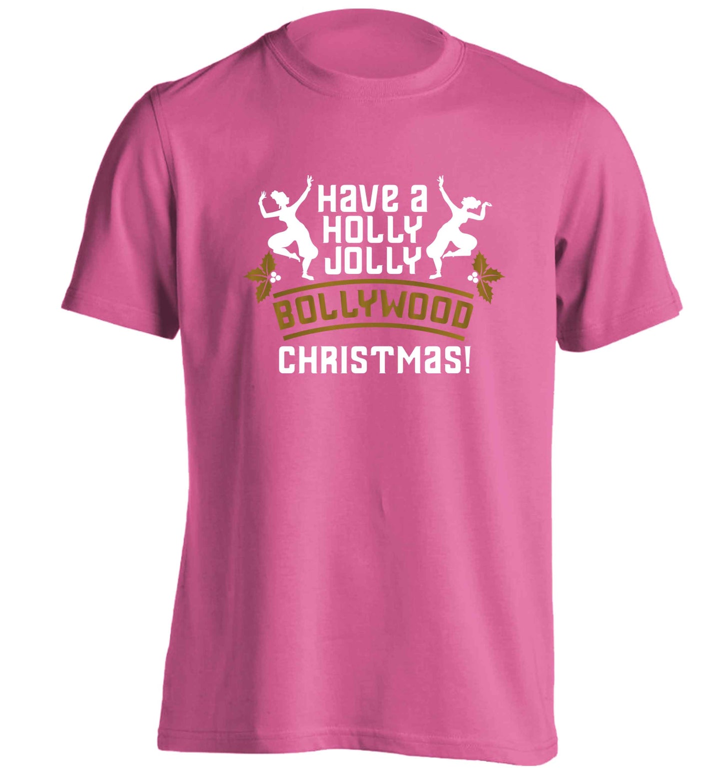 Have a holly, jolly, bollywood Christmas adults unisex pink Tshirt 2XL