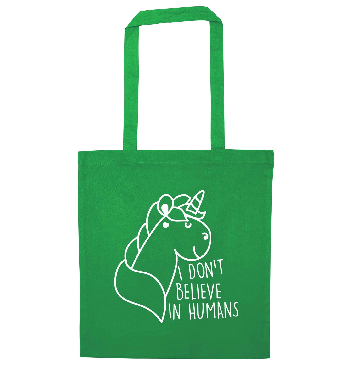 I don't believe in humans green tote bag