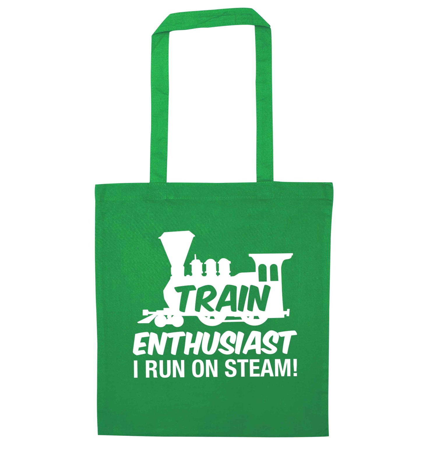 Train enthusiast I run on steam green tote bag