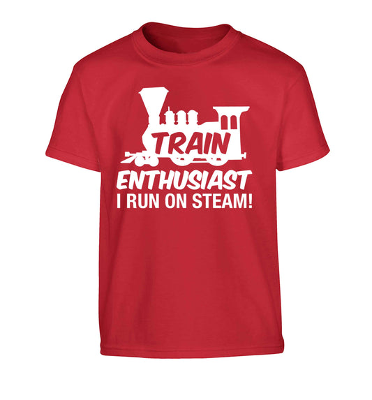 Train enthusiast I run on steam Children's red Tshirt 12-13 Years