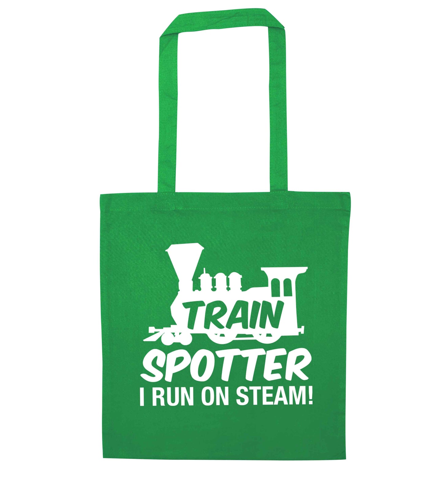 Train spotter I run on steam green tote bag
