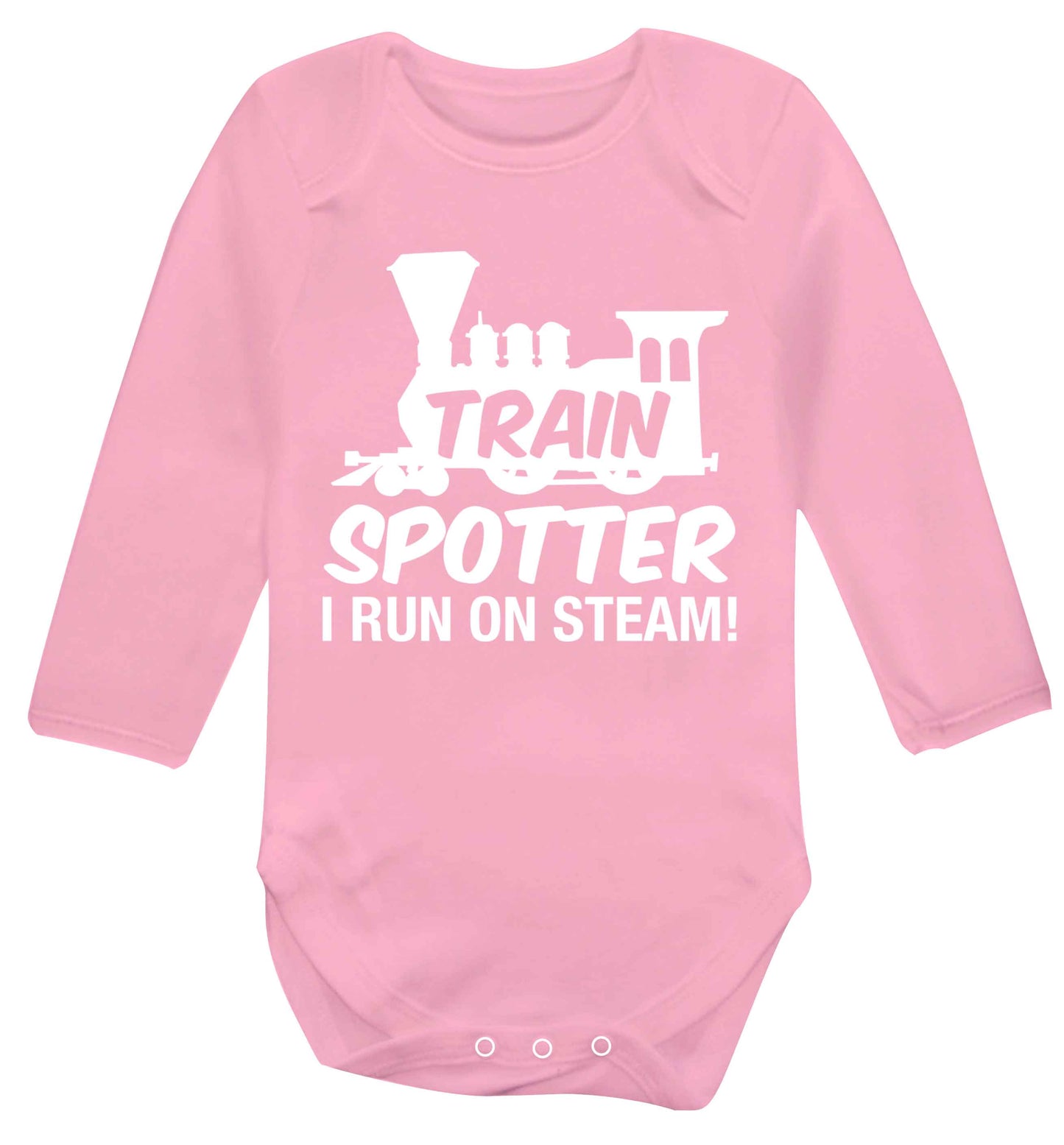 Train spotter I run on steam Baby Vest long sleeved pale pink 6-12 months