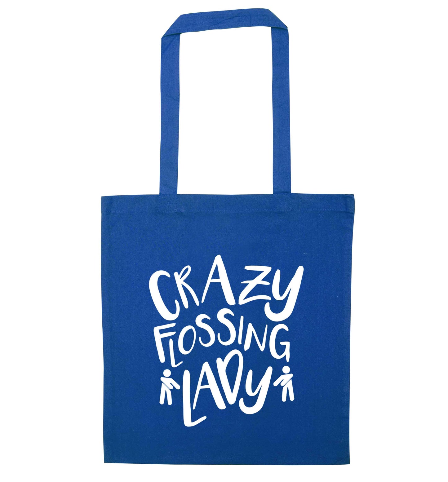 Crazy flossing lady blue tote bag
