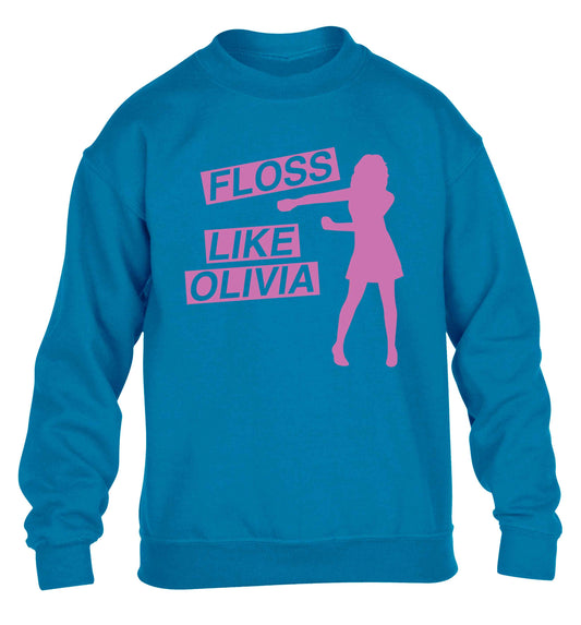 Personalised floss like (female version) children's blue sweater 12-13 Years