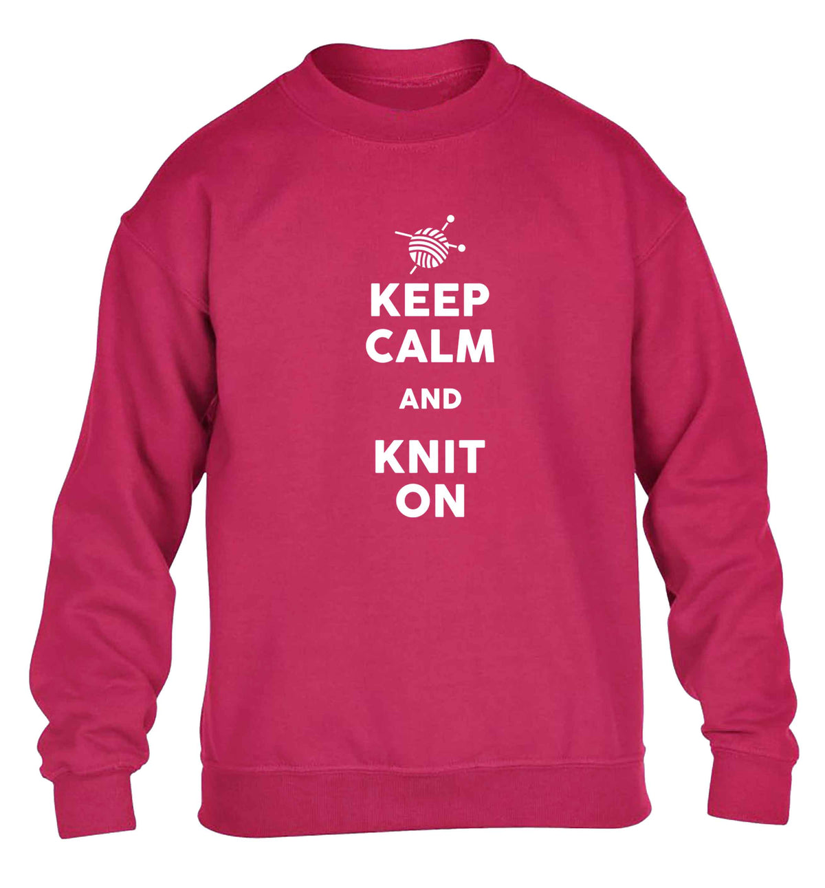 Keep calm and knit on children's pink sweater 12-13 Years