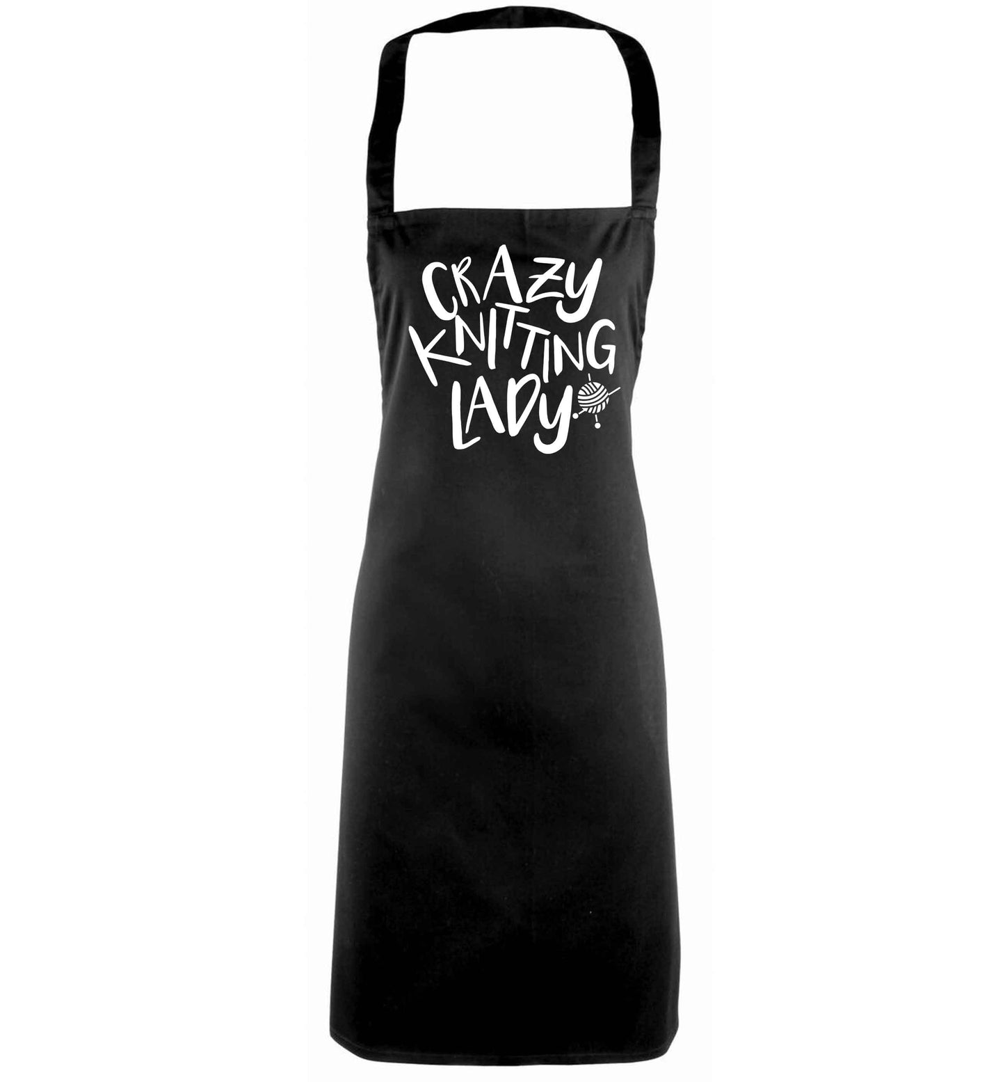 Crazy knitting lady black apron