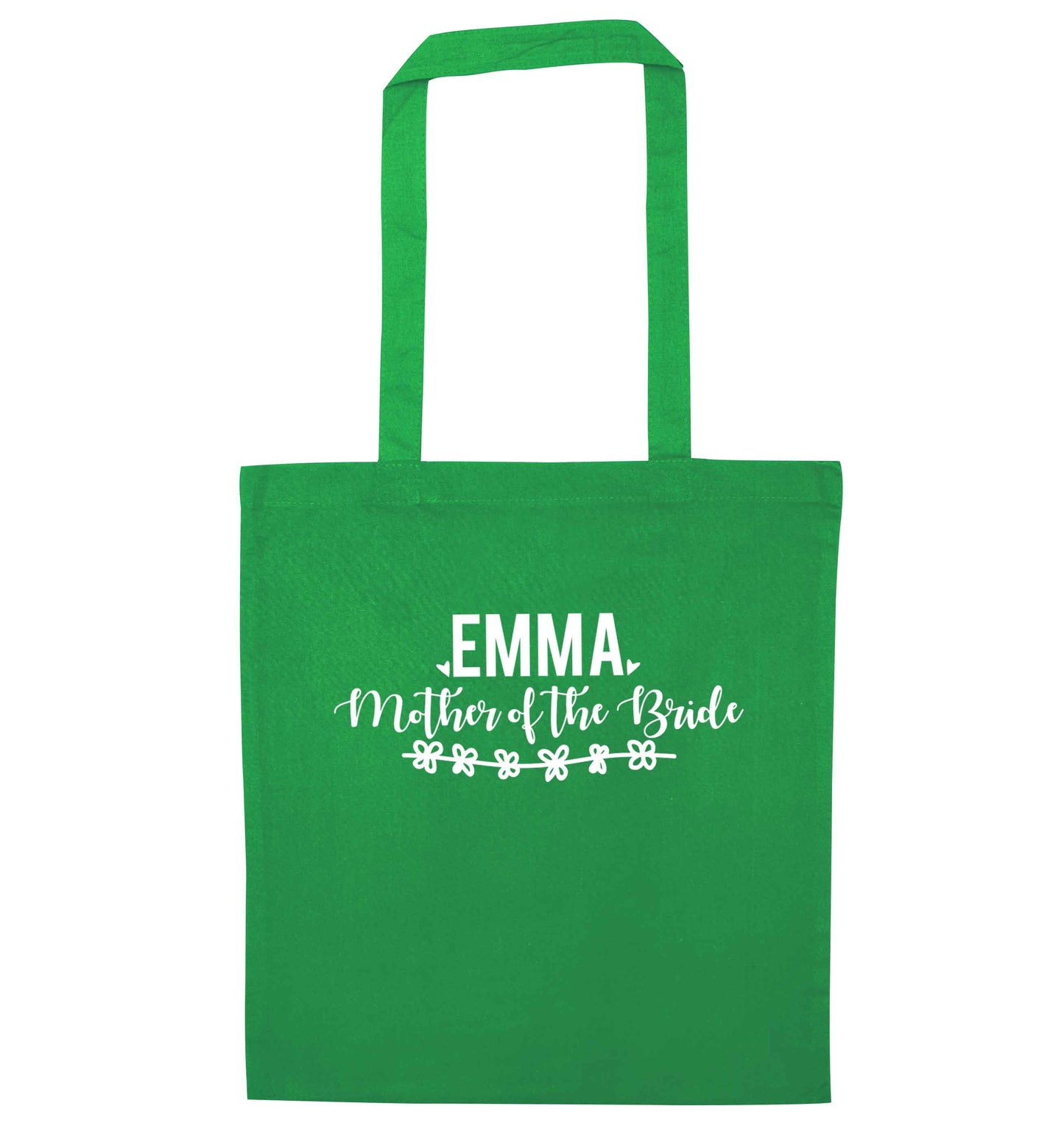 Personalised mother of the bride green tote bag