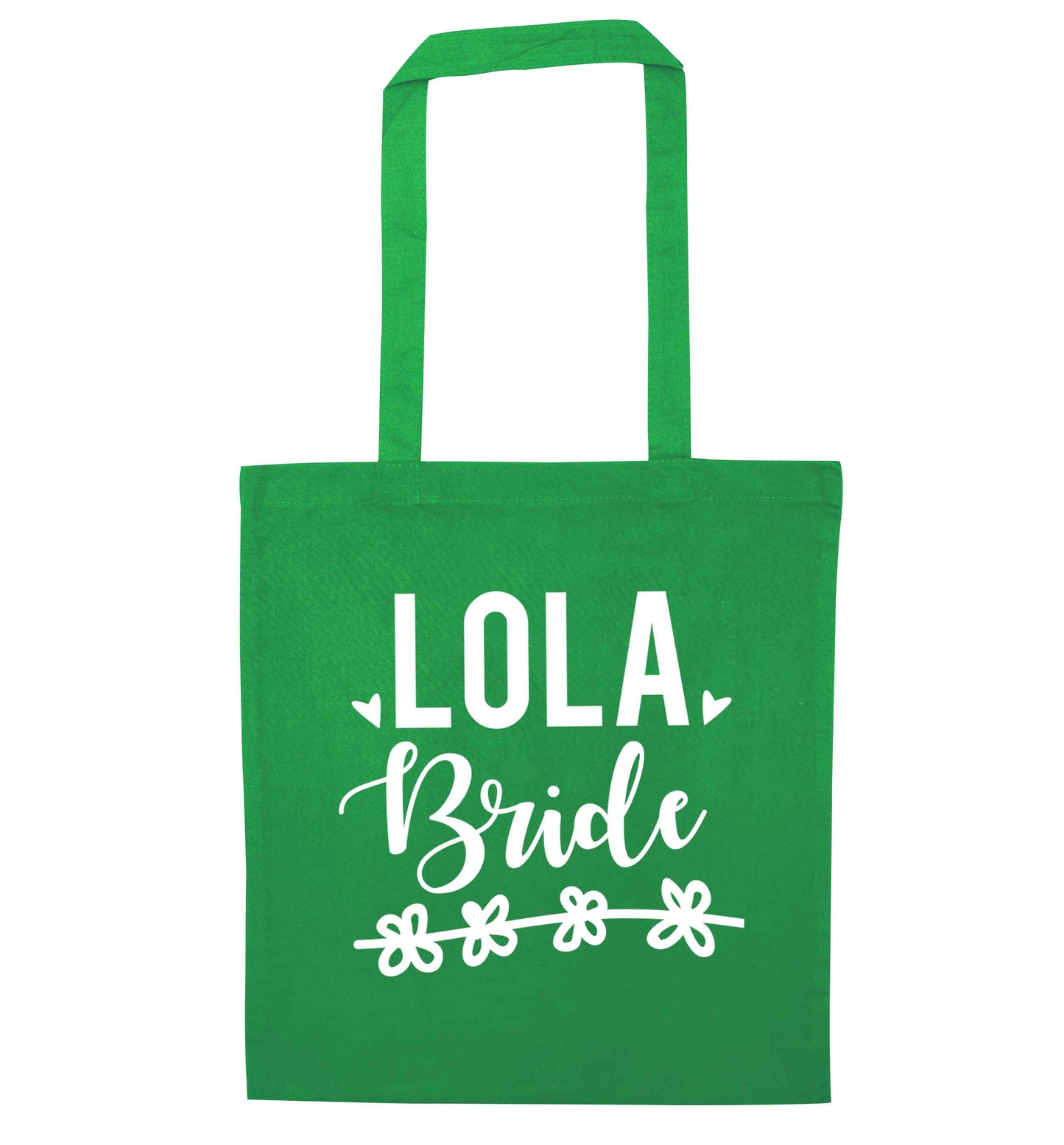 Personalised bride green tote bag