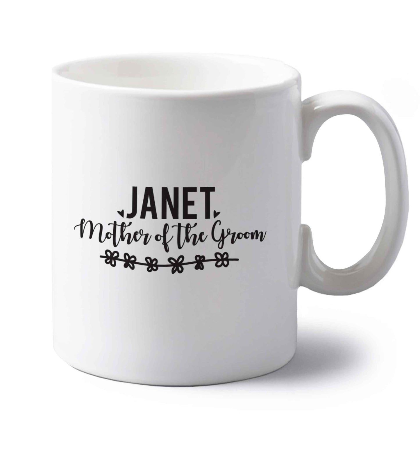 Personalised mother of the groom left handed white ceramic mug