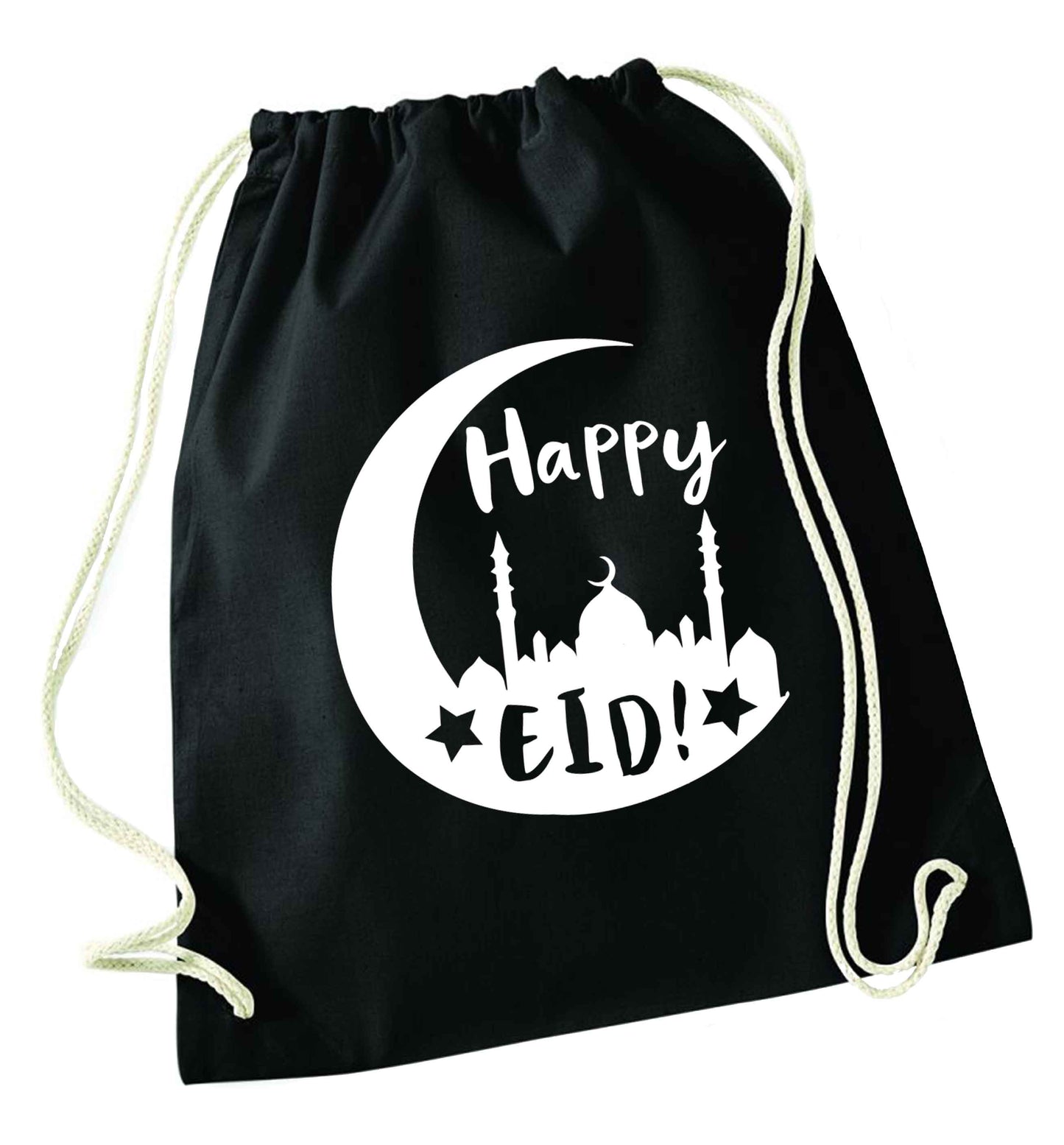 Happy Eid black drawstring bag