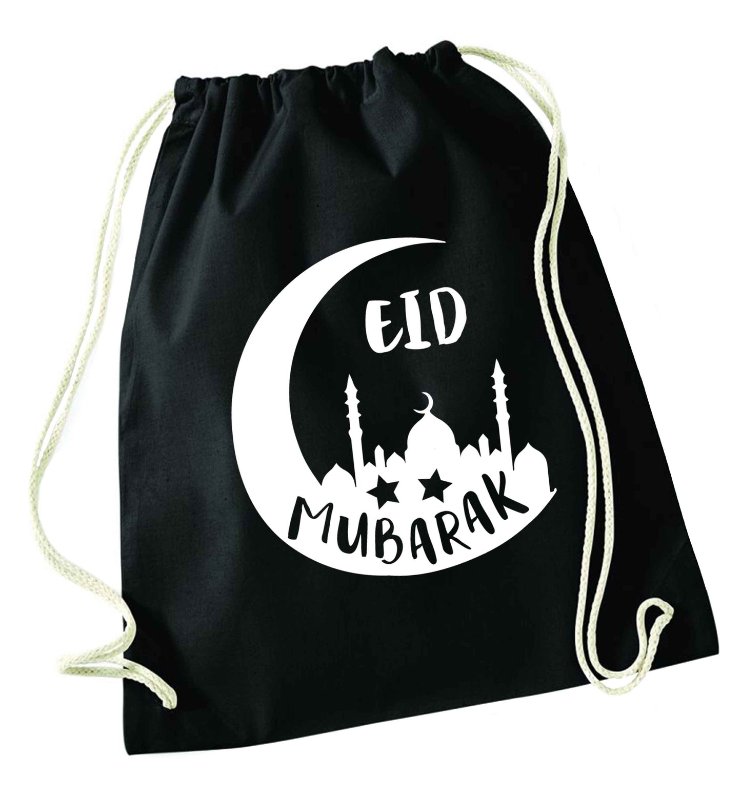 Eid mubarak black drawstring bag
