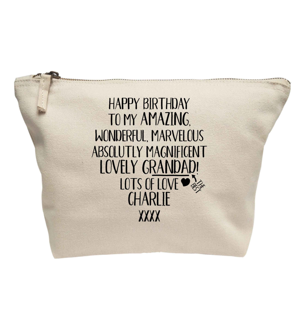 Personalised happy birthday to my amazing, wonderful, lovely grandad | makeup / wash bag