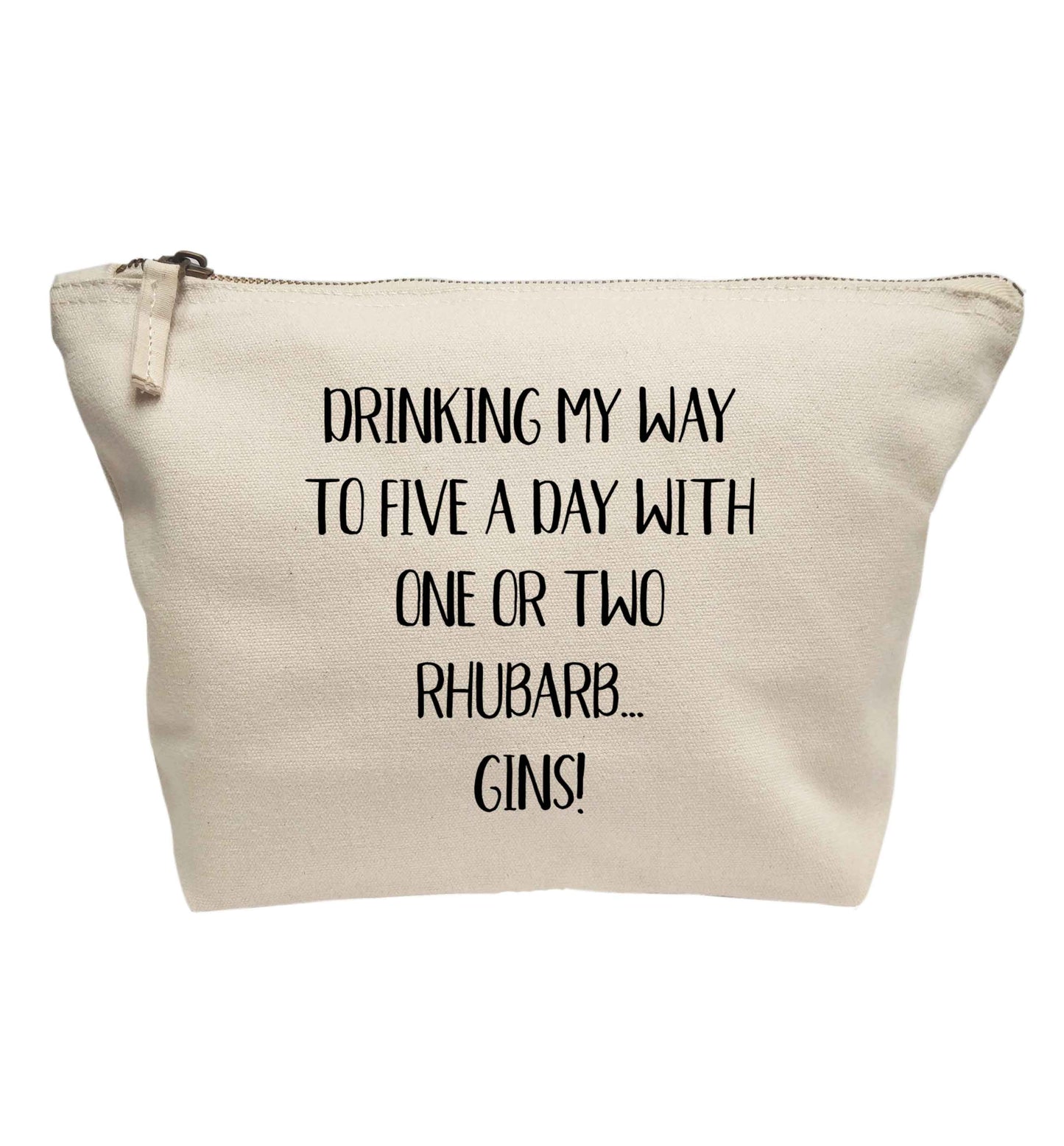 Drinking my way to five a day with one or two rhubarb gins | makeup / wash bag