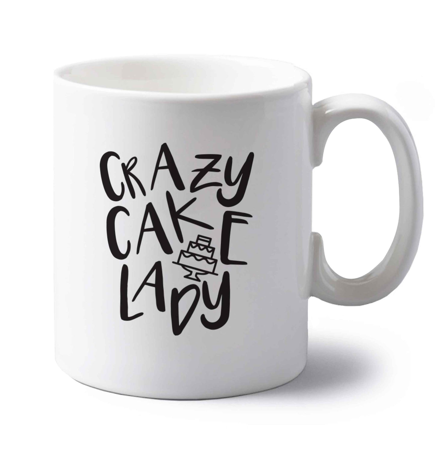 Crazy cake lady left handed white ceramic mug