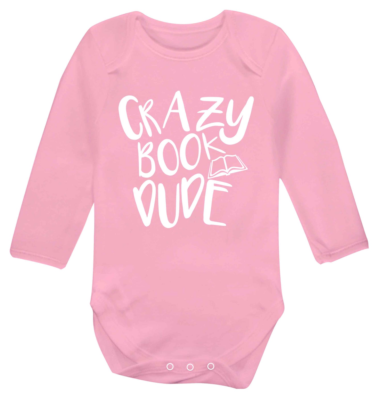 Crazy book dude Baby Vest long sleeved pale pink 6-12 months