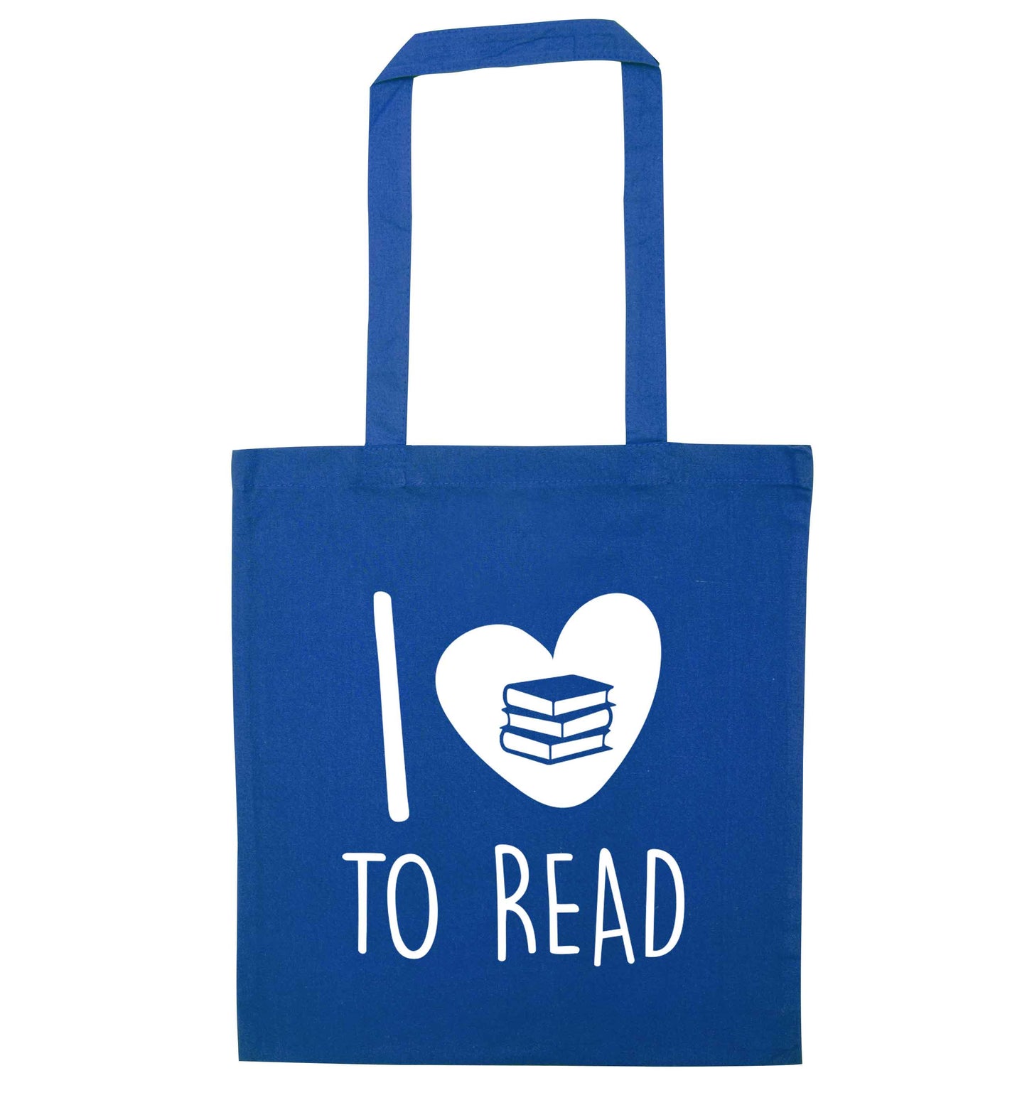 I love to read blue tote bag