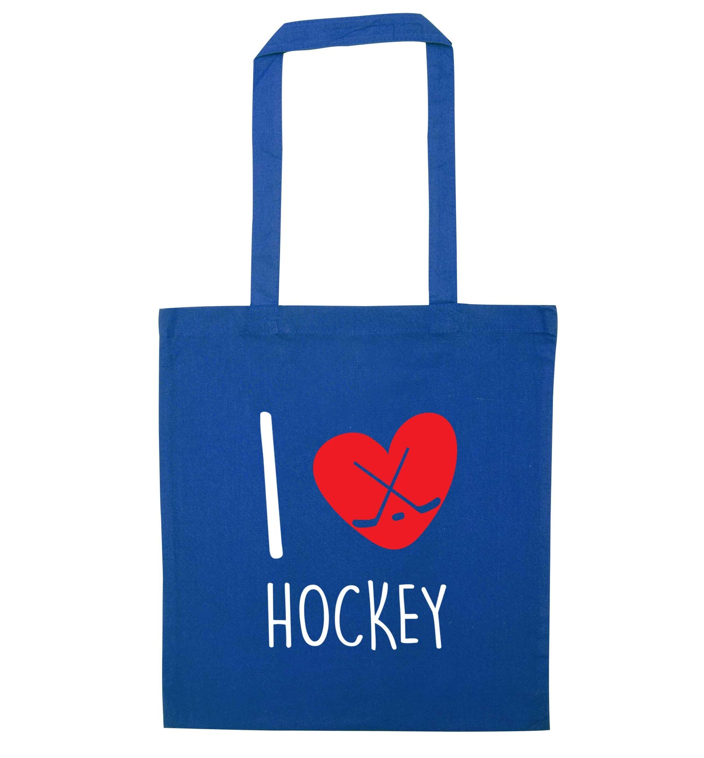 I love hockey blue tote bag