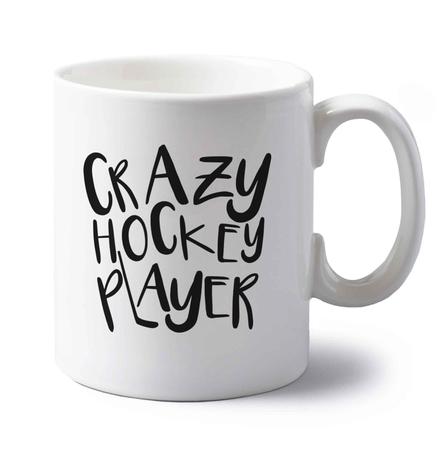 Crazy hockey player left handed white ceramic mug