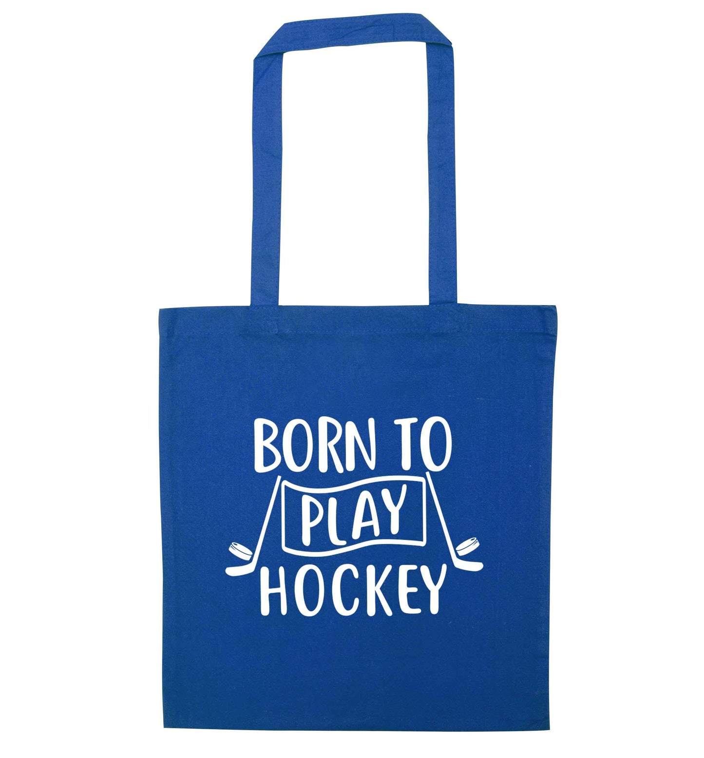 Born to play hockey blue tote bag