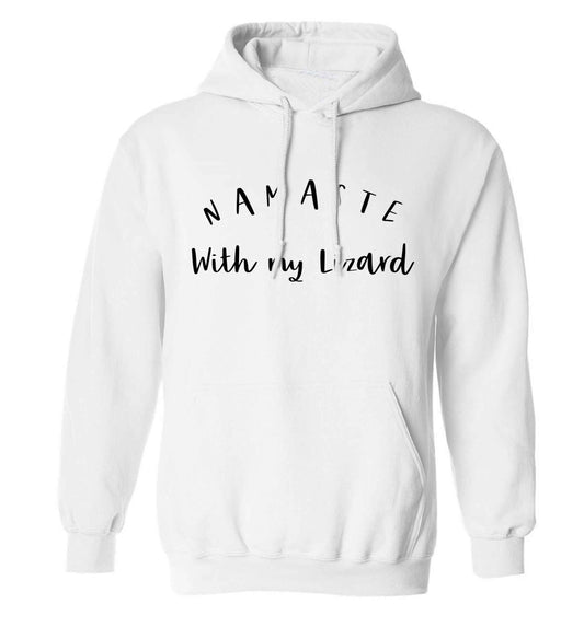 Namaste with my lizard adults unisex white hoodie 2XL
