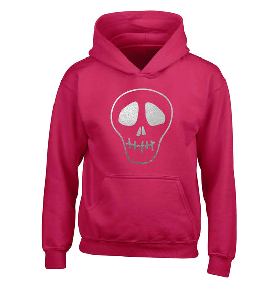 Metallic silver skull children's pink hoodie 12-13 Years
