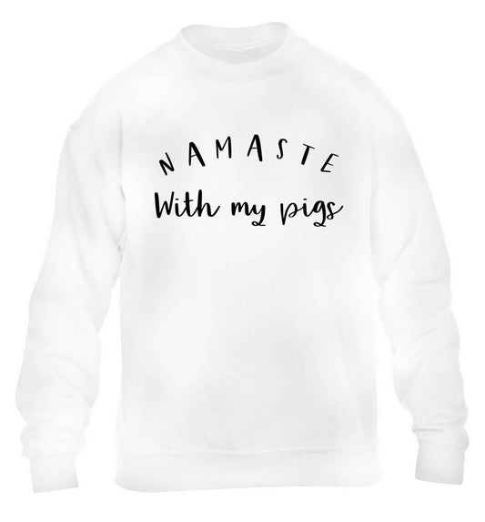 Namaste with my pigs children's white sweater 12-13 Years