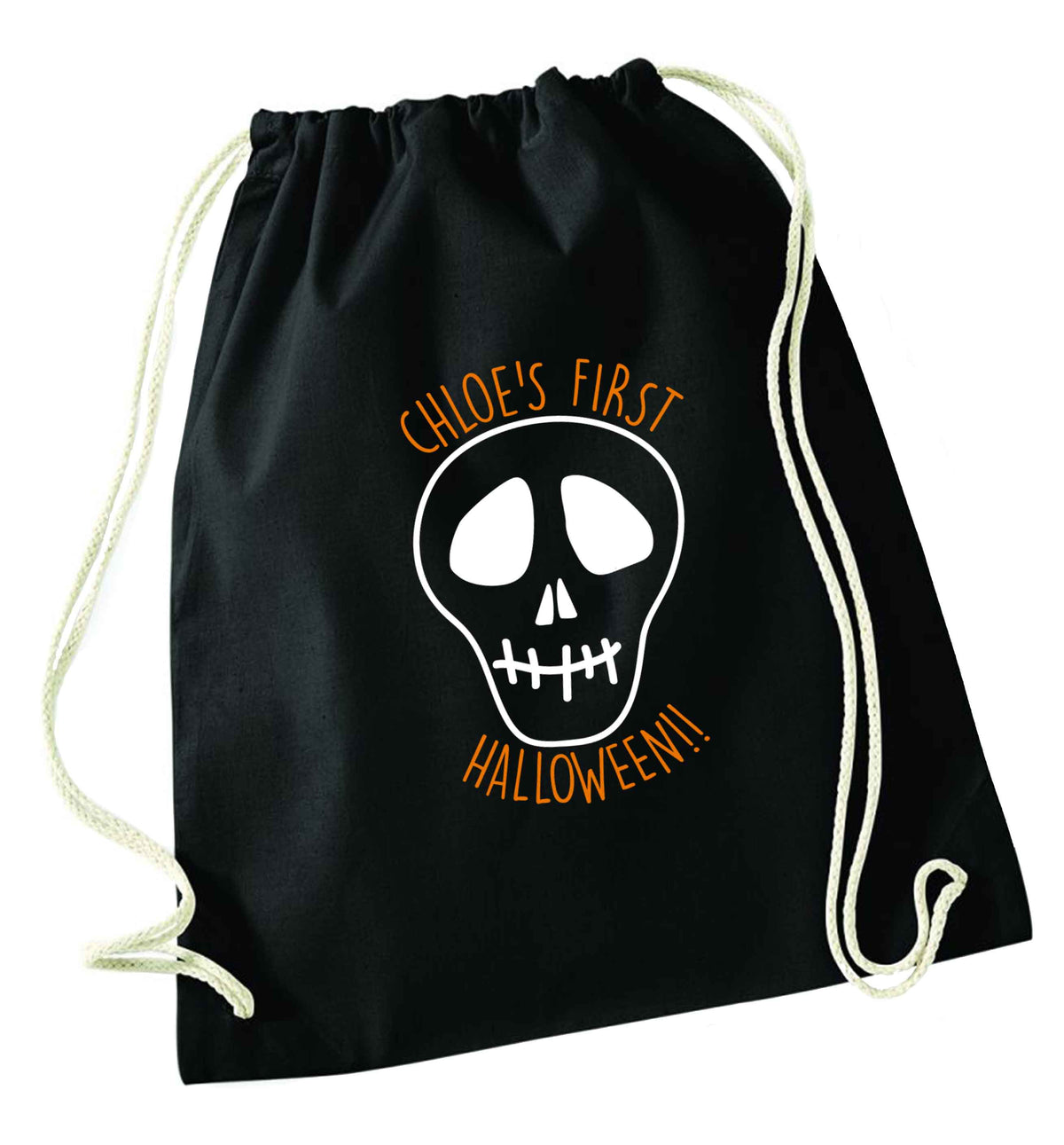 Personalised Skull 1st Halloween black drawstring bag