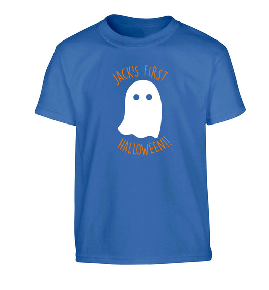 Personalised first halloween - ghost Children's blue Tshirt 12-13 Years