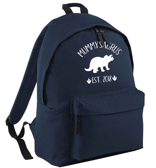 Personalised mummysaurus date navy adults backpack