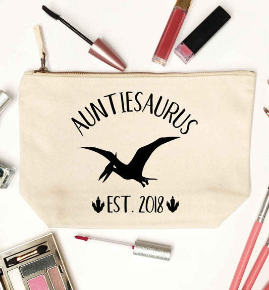 Personalised auntiesaurus since (custom date) natural makeup bag