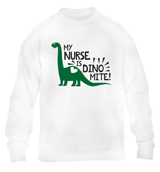 My nurse is dinomite! children's white sweater 12-13 Years