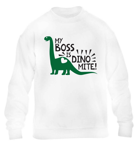 My boss is dinomite! children's white sweater 12-13 Years