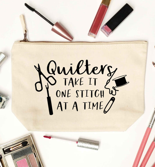 Quilters take it one stitch at a time natural makeup bag