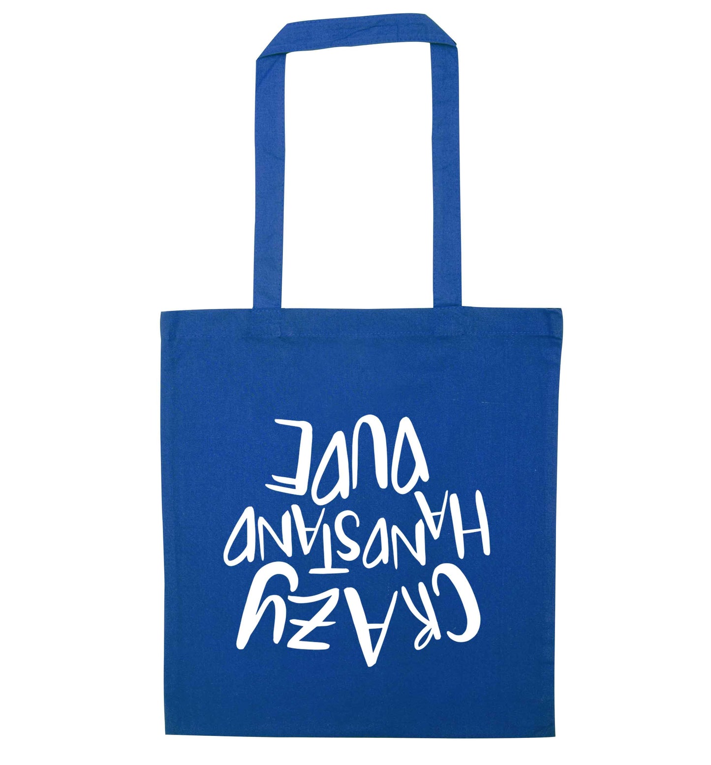 Crazy handstand dude blue tote bag