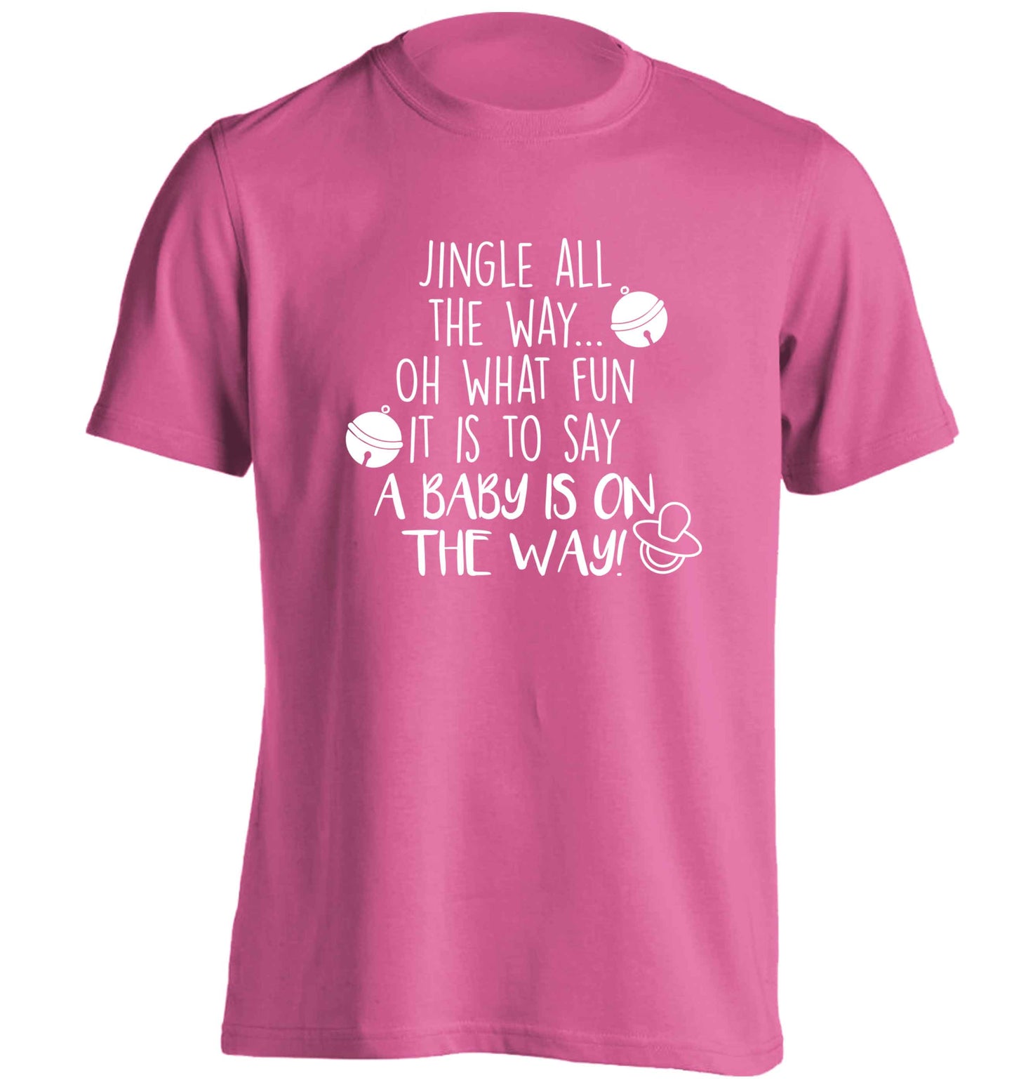 Oh what fun it is to say a baby is on the way! adults unisex pink Tshirt 2XL