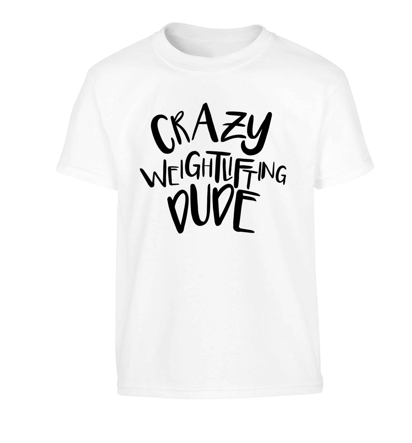 Crazy weightlifting dude Children's white Tshirt 12-13 Years