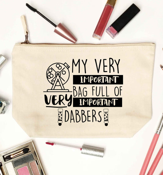 My very important bag full of very important dabbers natural makeup bag