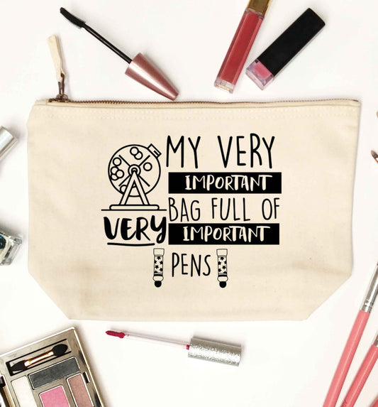 My very important bag full of very important pens natural makeup bag
