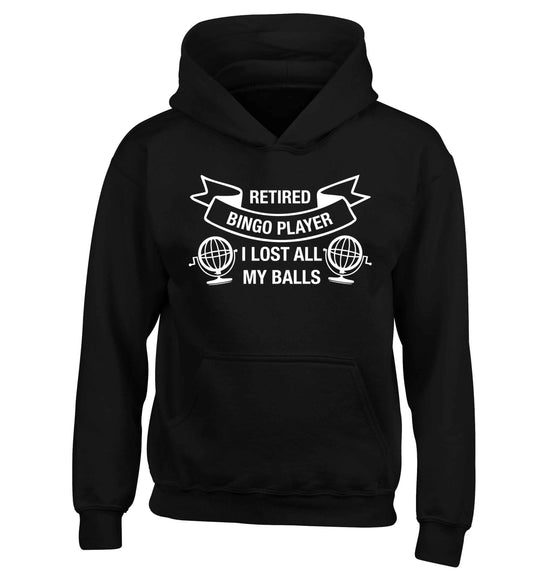 Retired bingo player I lost all my balls children's black hoodie 12-13 Years