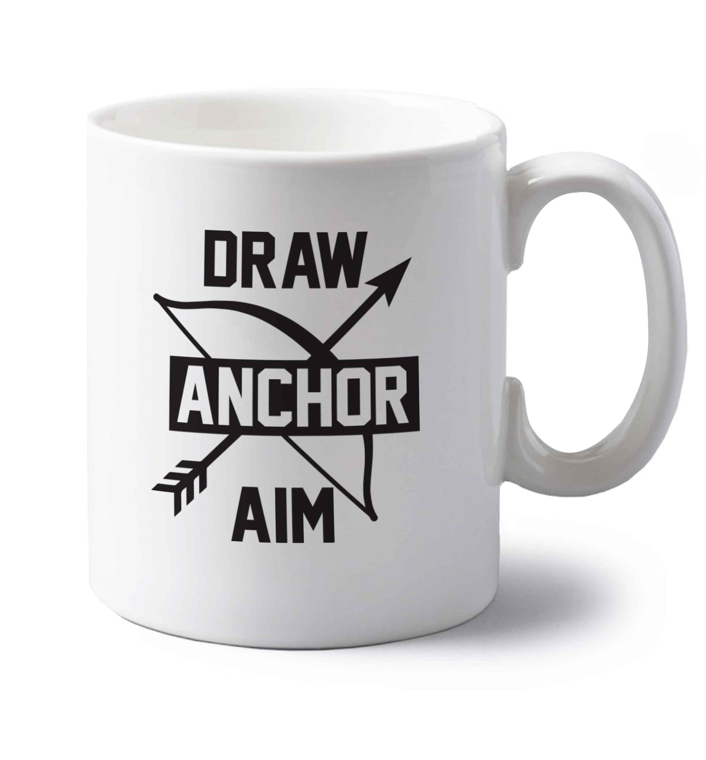 Draw anchor aim left handed white ceramic mug
