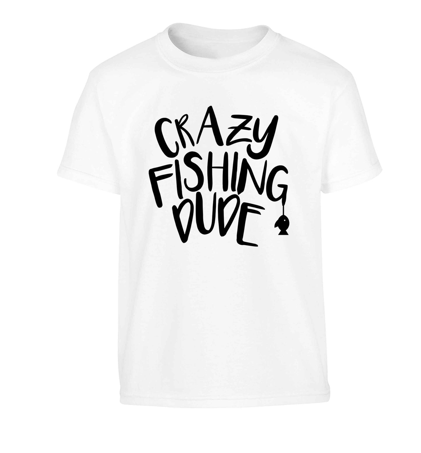 Crazy fishing dude Children's white Tshirt 12-13 Years