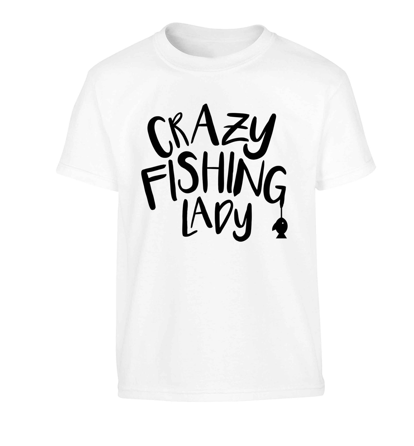 Crazy fishing lady Children's white Tshirt 12-13 Years